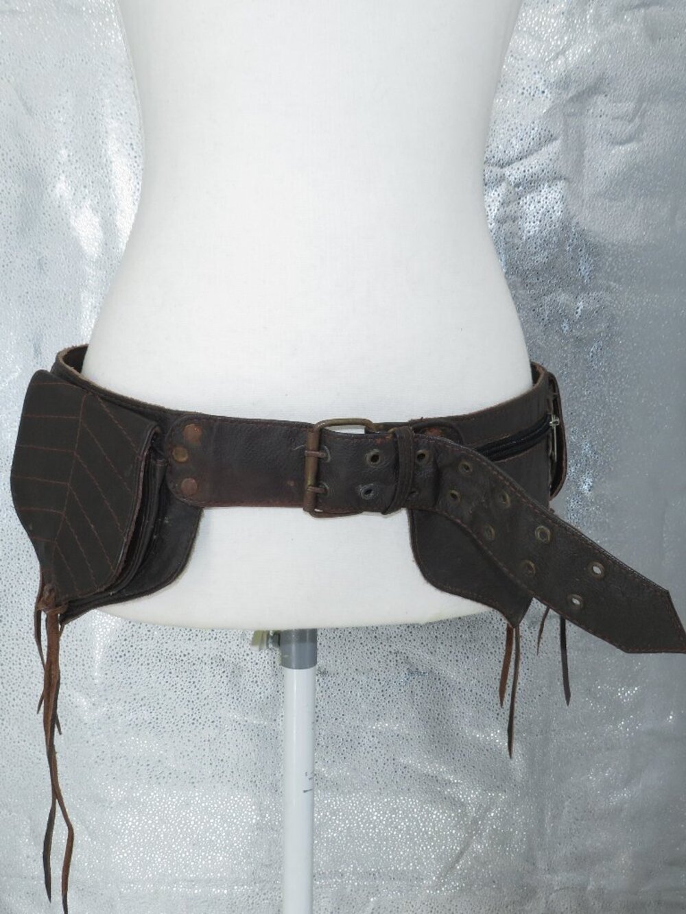 Brown Leather Utility Belt Festival Waist Bag Fanny Pack Boho Steampunk 43 Inch